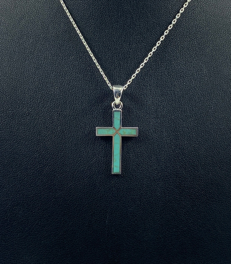 Turquoise Cross Pendant - 92.5 Sterling Silver