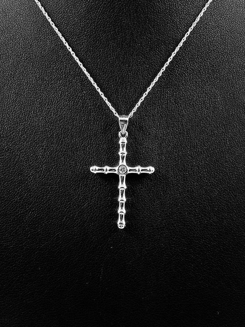 Thin CZ Cross Pendant - 92.5 Sterling Silver