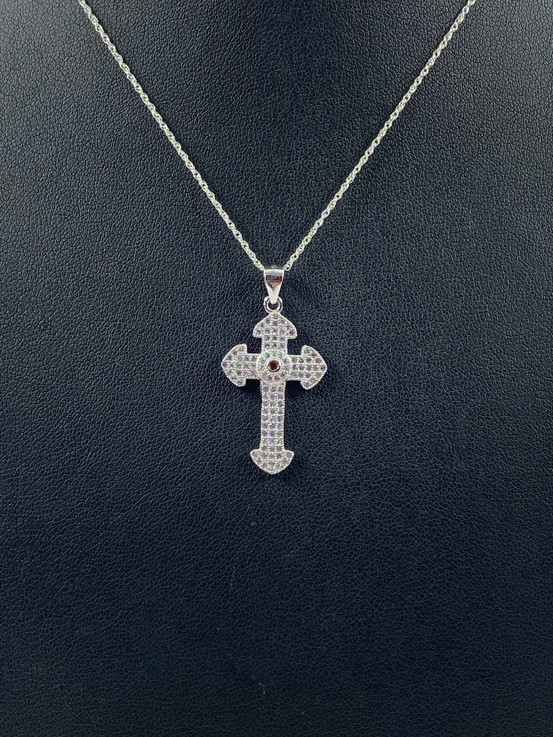 Cross Pendant with Red CZ Stone